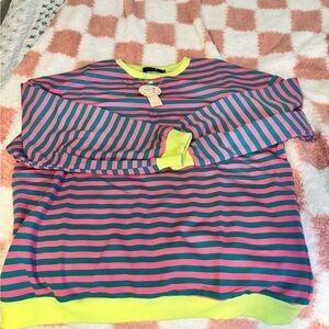 Pink and Blue Striped Sweatshirt with Knit Fabric